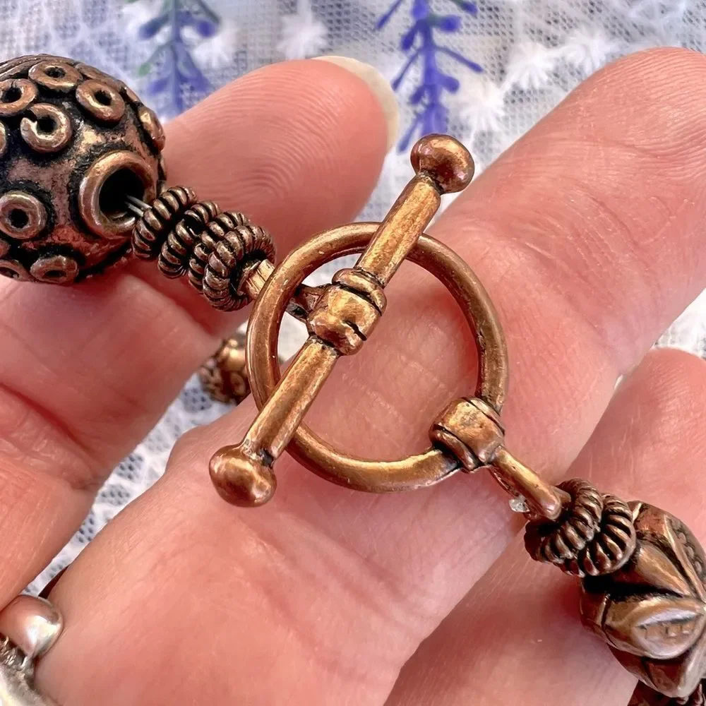 Vintage Boho Copper Beaded Skull Bracelet